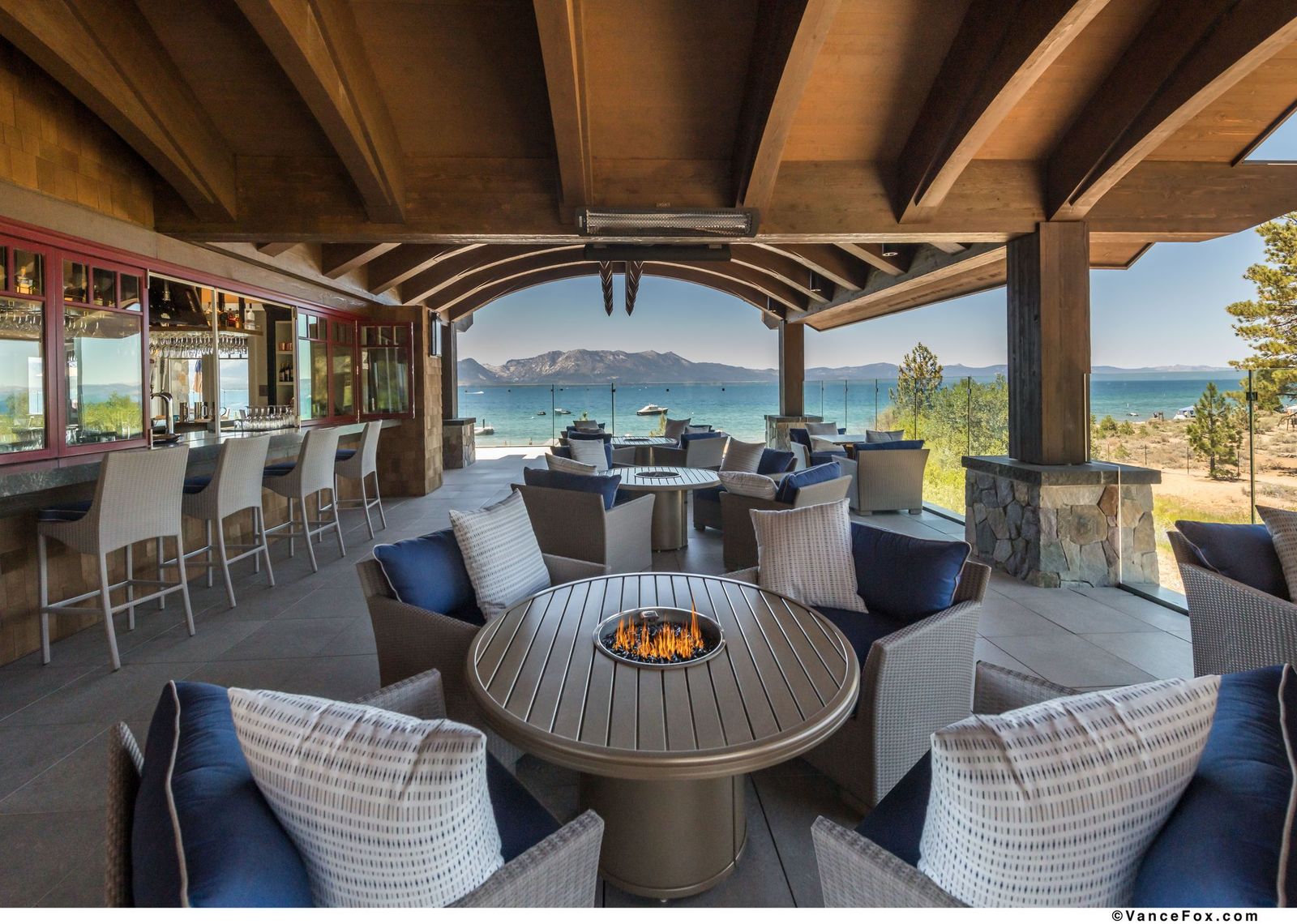 To the south is a golf course. To the north, a nature preserve. To the east is a residential complex. And to the west lies Lake Tahoe itself.