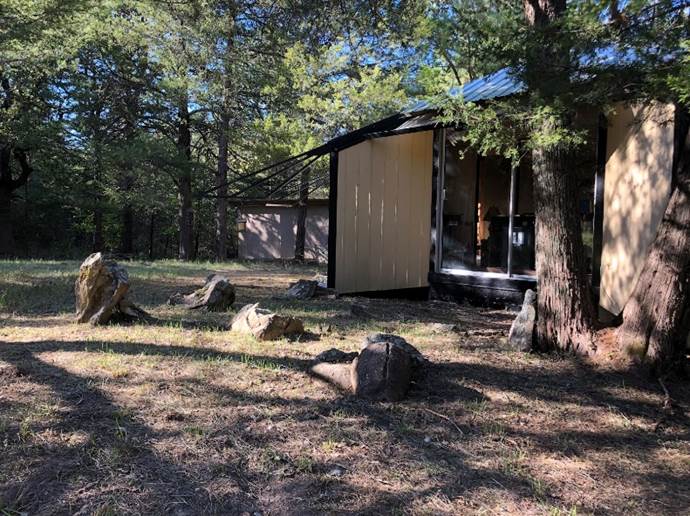 A building in the woods